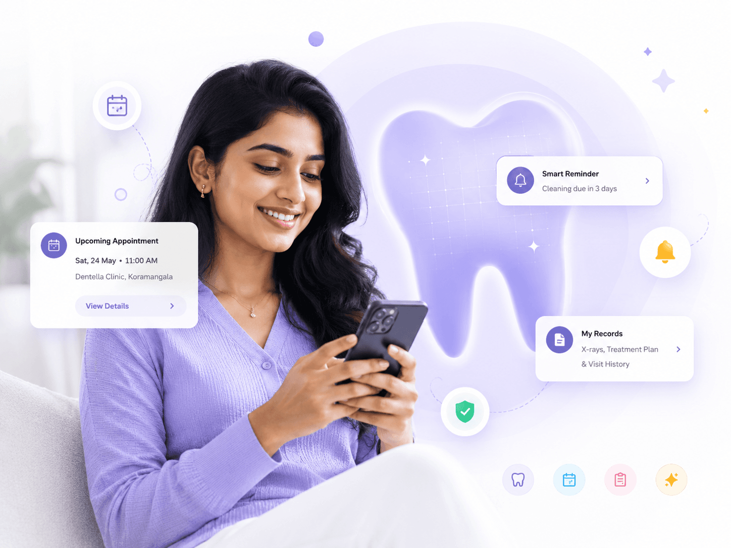 Patient using the Dentella dental care app